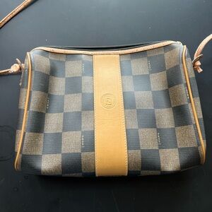 Fendi Checkered Crossbody Bag in Black and Tan